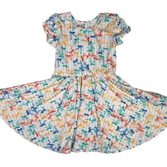 Dot Dot Smile Striped Bow White Cream Red Blue Girls Toddler Dress Cap Sleeve 2T - Picture 1 of 8